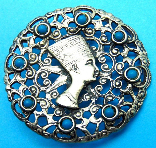 Egyptian Nefertiti Pin Brooch Egypt Silver Plate Unique DazzleCity