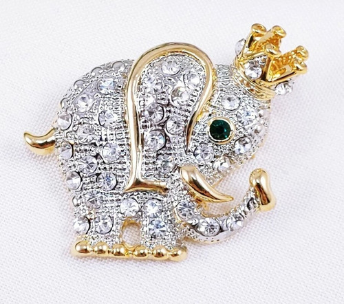 Elephant Crown Pin Circus Rhinestone Crystal Brooch Vintage DazzleCity
