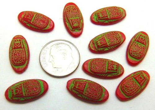 Red Egyptian Revival Cabochon Lot Scarab Neiger Czech Glass Germany