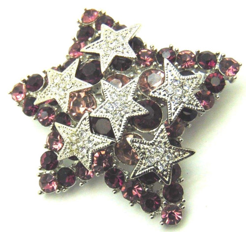 Floating Star Pin Rhinestone Crystal Amethyst Brooch Purple