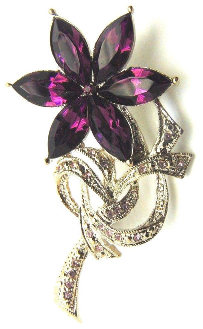 Amethyst Rhinestone Flower Pin Daisy Bouquet Brooch