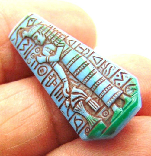 Egyptian PHARAOH Turquoise Glass Blue Patina Germany Cabochon Lot Czech Glass 6 Pc