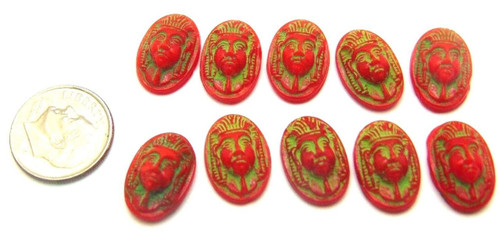 Egyptian Cabochon PHARAOH Red Patina Germany Lot Czech Egyptian Cabochon PHARAOH Red Patina Germany Lot Czech