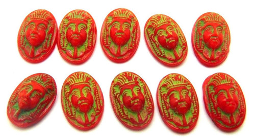 Egyptian Cabochon PHARAOH Red Patina Germany Lot Czech Egyptian Cabochon PHARAOH Red Patina Germany Lot Czech