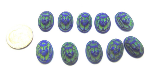 Egyptian PHARAOH Blue Patina Cameo Germany Cabochon Lot Czech Egyptian PHARAOH Blue Patina Cameo Germany Cabochon Lot Czech