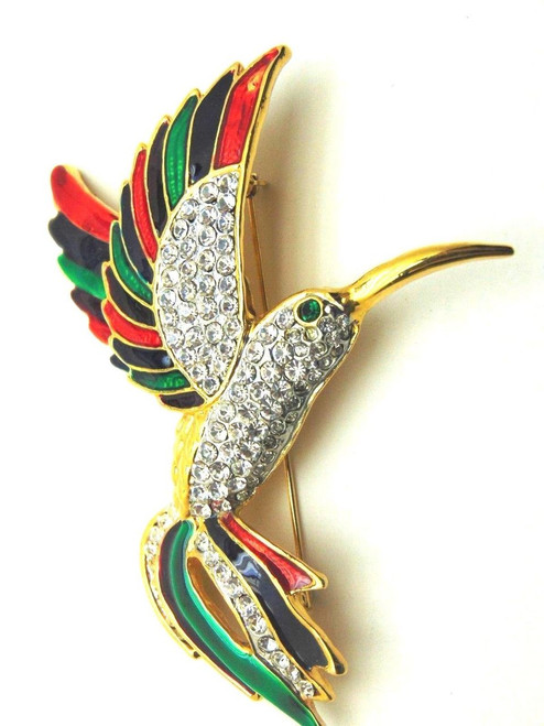 HummingBird Pin Bird of Paradise Rhinestone Crystal Brooch DazzleCity