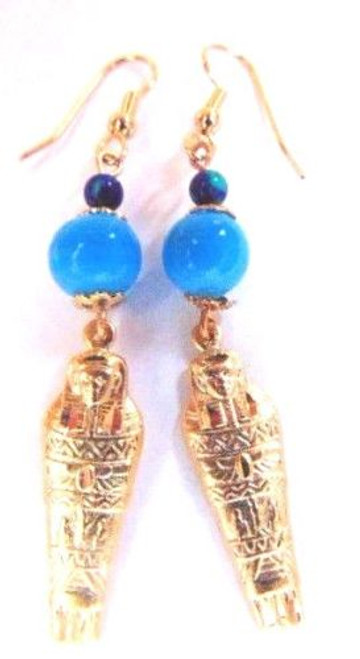 Egyptian Mummy Earrings Venetian Bead Azurite DazzleCity