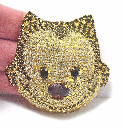 Cat Pin Kitty Face Cartoon Rhinestone Crystal DazzleCity