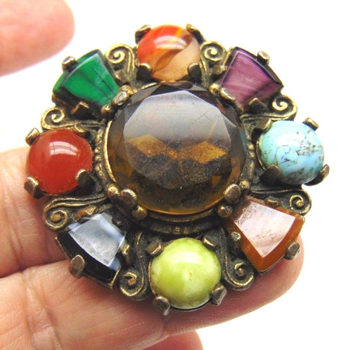 Miracle Celtic Pin Citrine Glass Agate Signed Brooch DazzleCity