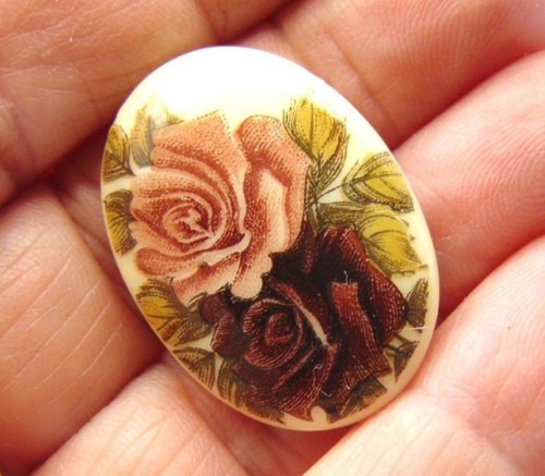 Ceramic Rose Cabochon Pink Petals Transfer 3 PC Flowers Germany Ceramic Rose Cabochon Pink Petals Transfer 3 PC Flowers Germany