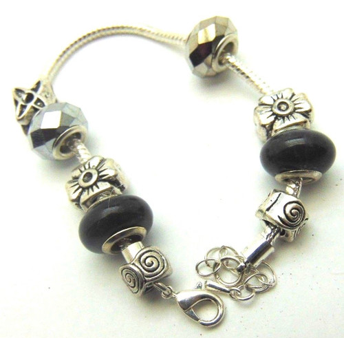 Silver Slider Bracelet European Black Bead