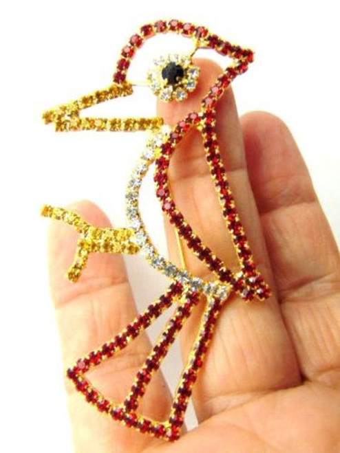 Red Woodpecker Pin Bird Brooch Rhinestone Crystal DazzleCity