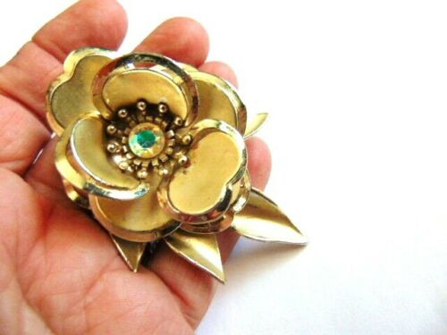 Rose Flower Pin Mid Century Estate Find AB Chaton Brooch