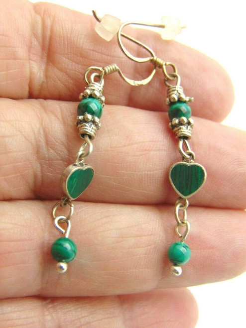 Malachite Heart Earrings Sterling Silver Pierced Irish Emerald Green
