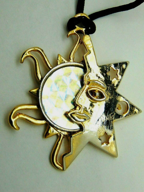 Sun Moon Stars Necklace Hologram Man Face Celestial Vintage