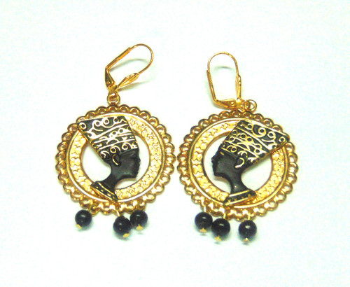 Vintage Queen Nefertiti Pierced Earrings Egyptian Long Chandelier DazzleCity