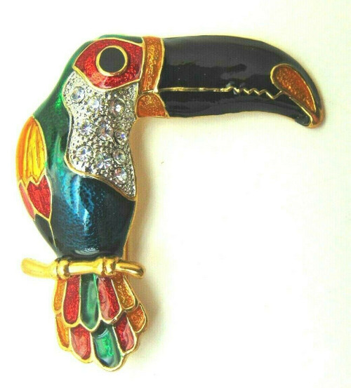 Toucan Parrot Pin Bird Rhinestone Crystal Cockatoo Brooch