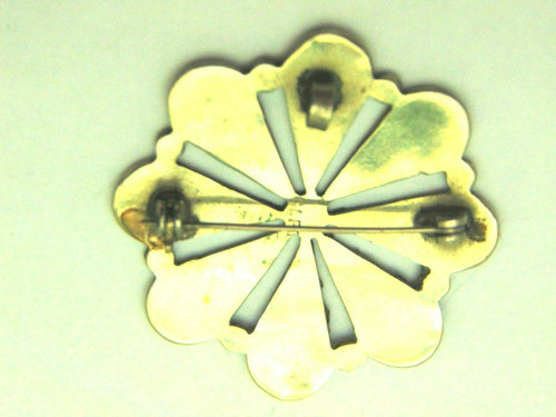 Abalone Shell Flower Brooch Pin Necklace Signed ALPACA MEXICO Silver