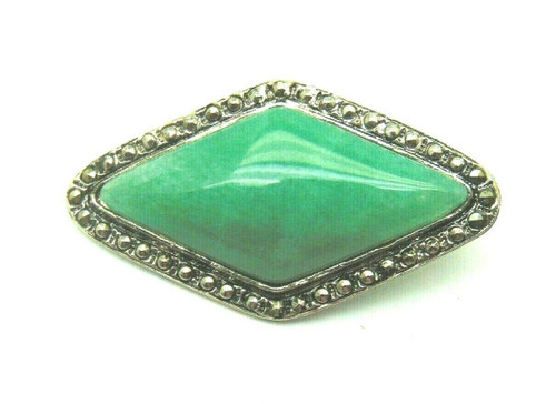 Queensland Jade Chrysoprase Pin Marcasite Brooch Silver