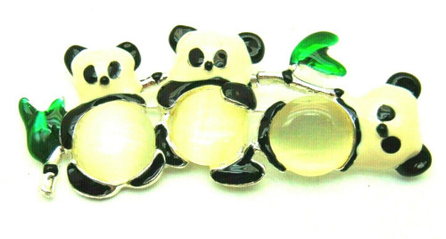 3 Panda Pin Bear Bamboo Fiber Optic Belly Brooch Adorable DazzleCity