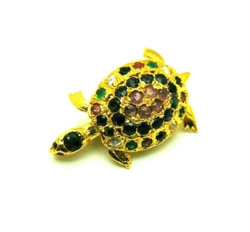 Sterling Turtle Pin Tortoise Sea Genuine Emerald Ruby Sapphire Vermeil Moves
