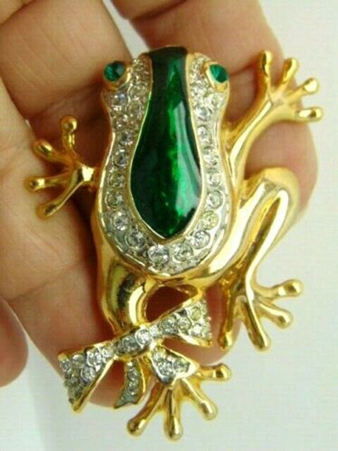 Frog Pin Bow Toad Tree Rhinestone Crystal Brooch DazzleCity