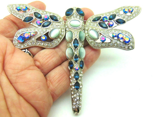 Dragonfly Pin Brooch Montana Sapphire Cat's Eye Rhinestone Crystal