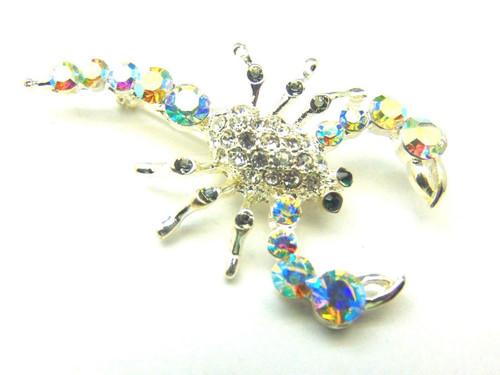 Scorpion Pin Scorpio Zodiac Rhinestone Crystal Silver Brooch