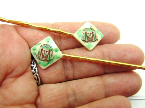 Egyptian Revival Bobby Pins Old German Glass Cabochon