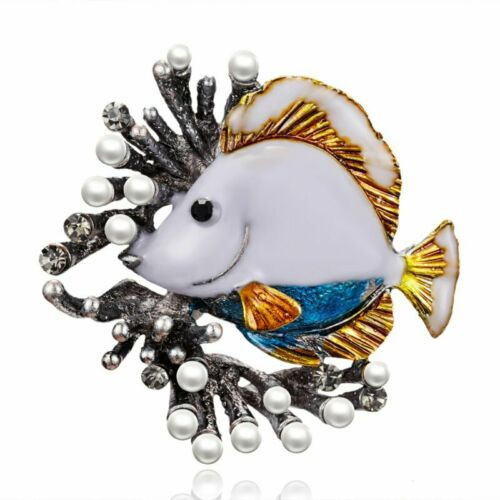 Tang Angel Puffer Fish Pin Elegant Simulated Pearls Brooch DazzleCity