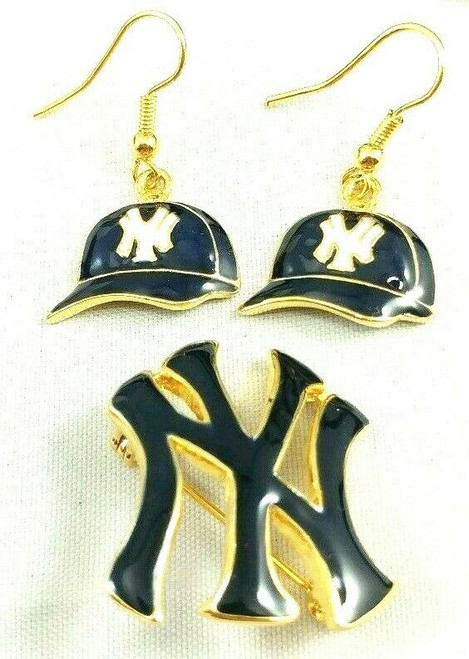 New York Yankees Earrings Pin Big Apple Times Square Brooch