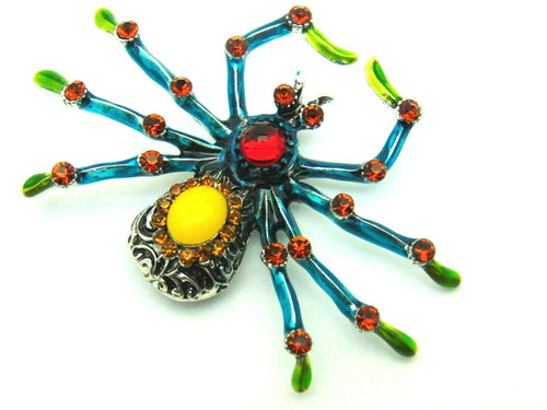 Black Widow Spider Pin Tarantula Recluse Rhinestone Crystal Brooch DazzleCity