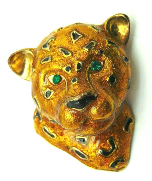 Leopard Panther Cat Pin Cougar Jaguar Copper Enamel Brooch