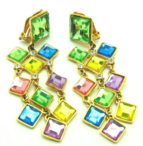 Clip Earrings Disco Should Duster Pastle Rhinestone Drops