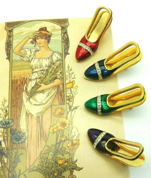 4 Tiny Vintage Trinket Shoes Vanity Miniatures Rhinestone Crystal DazzleCity