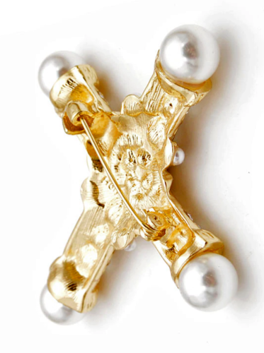 Faship Navy Blue Crystal Cross Brooch Pin - Rhinestone Crucifix Pendant, Alloy Metal, 2.75 X 2.25 Inches