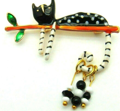 Cat Pin Enamel Lazy Black White Kitty Kitten Brooch