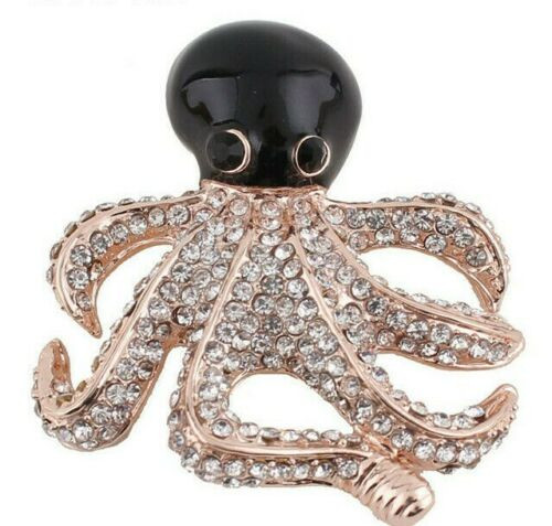 Octopus Squid Pin Brooch Rhinestone Crystal Calamari Kraken