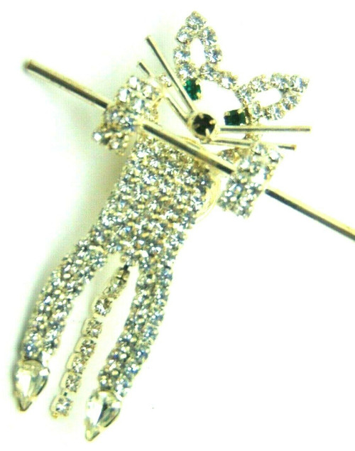 Kitty Cat Pin Hang in There Rhinestone Crystals Tack