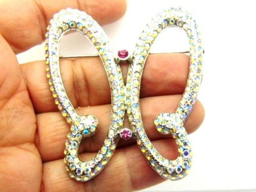 Butterfly Pin Open Wing Aurora Borealis Rhinestone Crystal Brooch