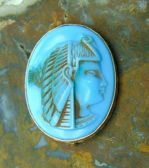 Egyptian Revival Turquoise Queen Nefertiti Pin Brooch Germany