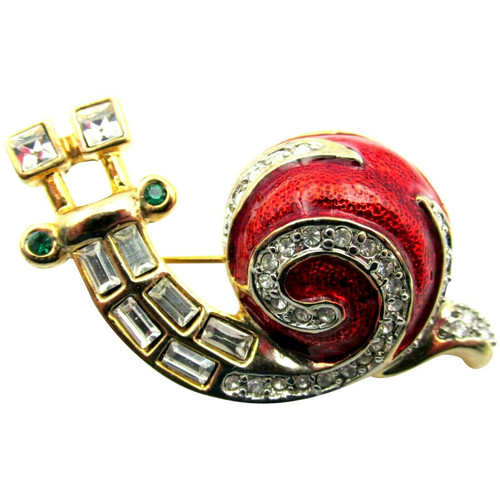 Snail Slug Escargot Pin Rhinestone Crystal Ocean Garden Brooch