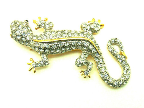 Lizard Pin Gecko Salamander Skink Rhinestone Crystal Brooch DazzleCity