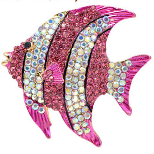 Angel Fish Pin Hot Pink Rhinestone Crystal DazzleCity