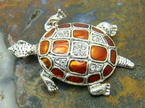 Copper Turtle Pin Sea Tortoise Necklace Pendant Rhinestone Crystal DazzleCity
