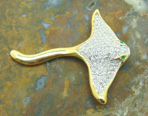 Stingray Fish Pin Shark Manta Ray Rhinestone Crystal