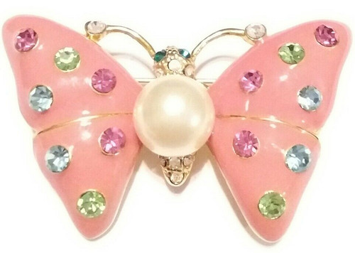 Butterfly Pin Passionate Pastel Pearl Rhinestone Crystal Brooch