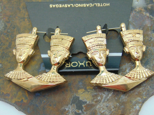 Egyptian Revival King Tut Earrings Gold Hoops Luxor DazzleCity