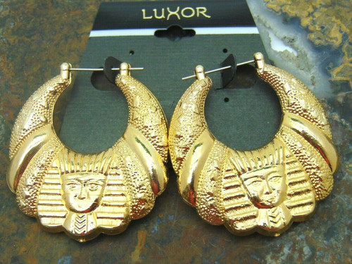 Egyptian Revival King Tut Earrings Golden Hoops Luxor Small DazzleCity #2 Egyptian Revival King Tut Earrings Golden Hoops Luxor Small DazzleCity #2