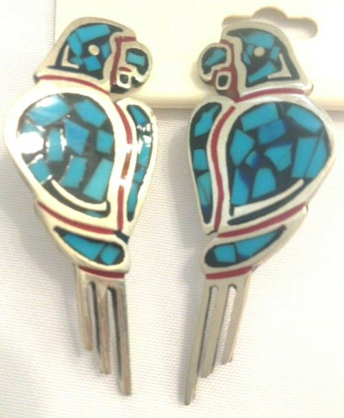 Sterling Taxco Bird Parrot Earrings Macaw 925 Turquoise Signed